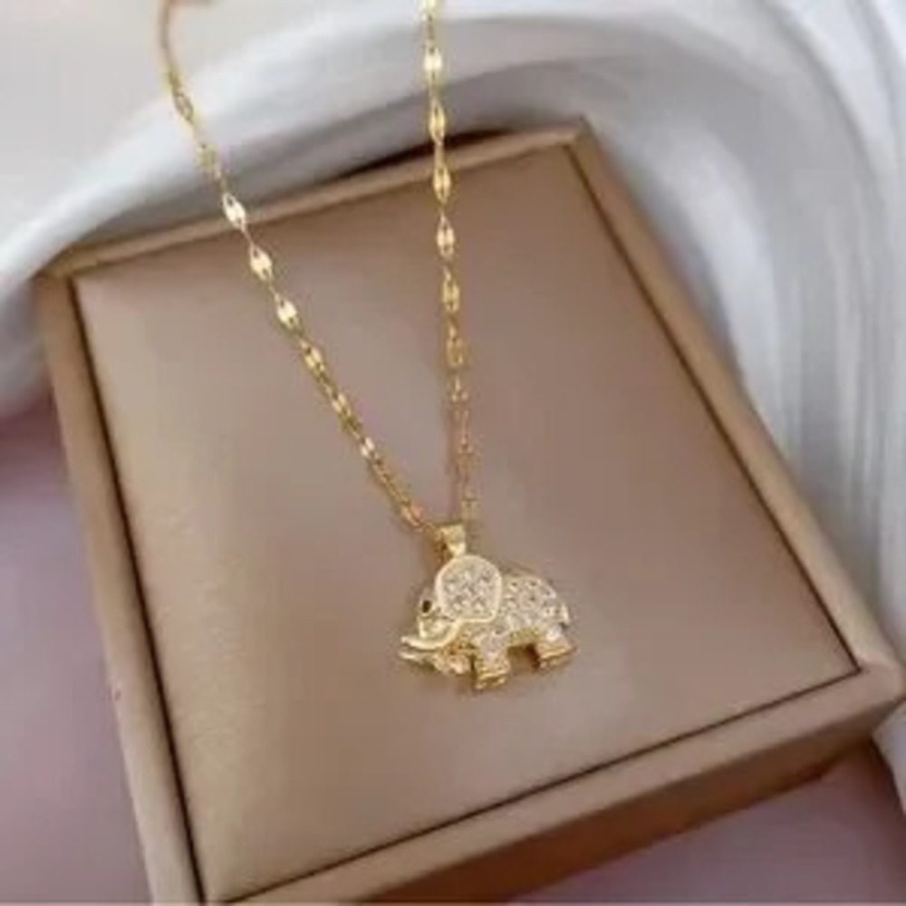Gold Cute Elephant Pendant Necklace